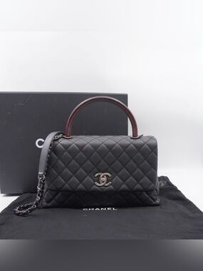 Coco Chanel Top Handle Lizard Small Black Caviar